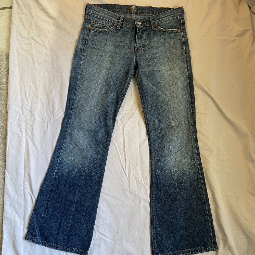 7 For All Mankind Orange Stitch Dojo Flare Jeans